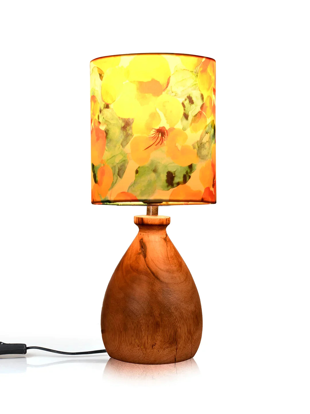 Wooden Dome Table Lamp with Multicolor Orange Lamp Shade