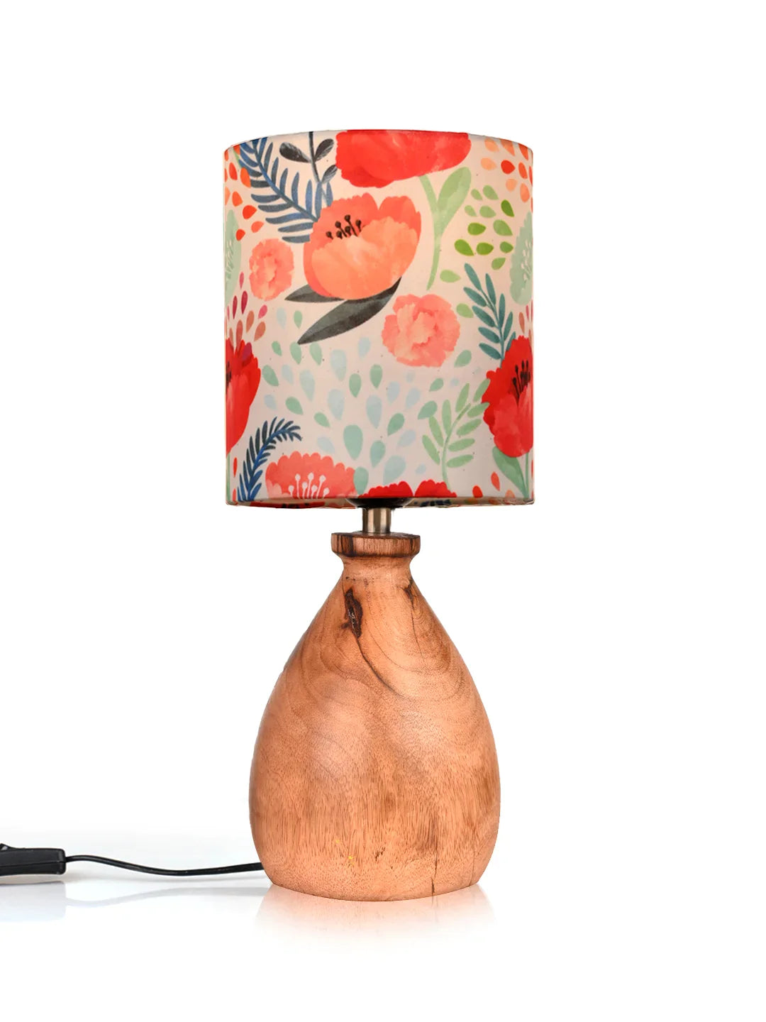 Wooden Dome Table Lamp with Multicolor Red Lamp Shade