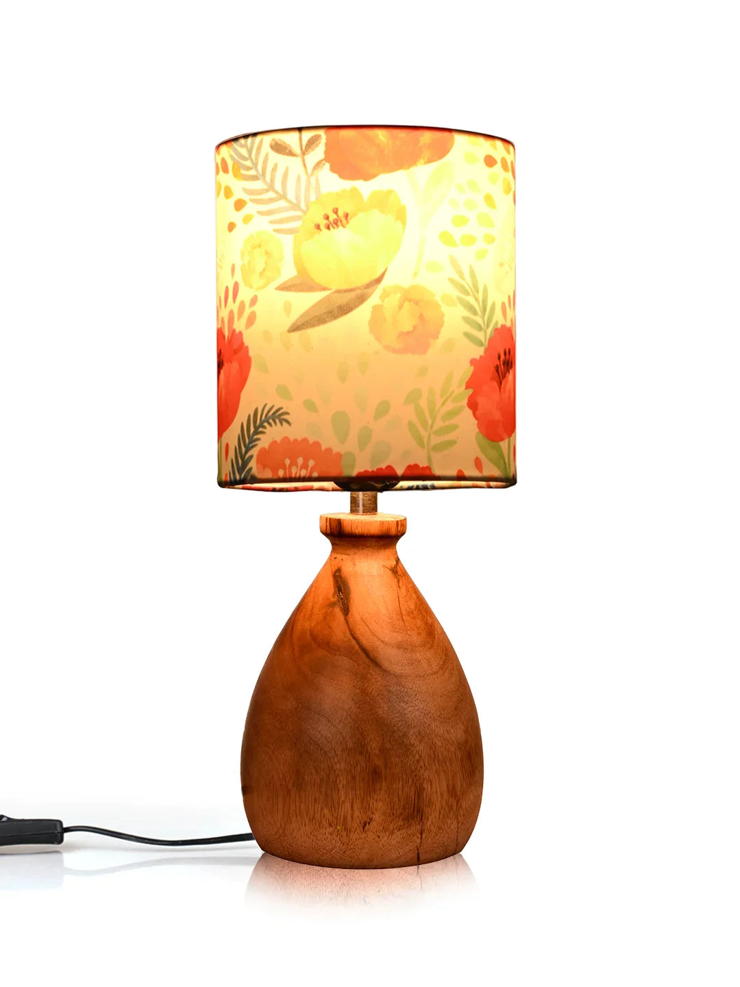 Wooden Dome Table Lamp with Multicolor Red Lamp Shade
