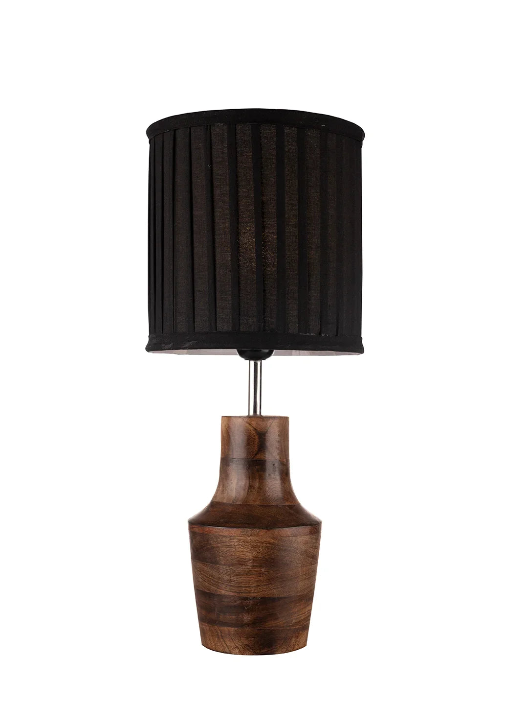 Wooden Firkin Lamp with Pleeted Cotton Black Shade