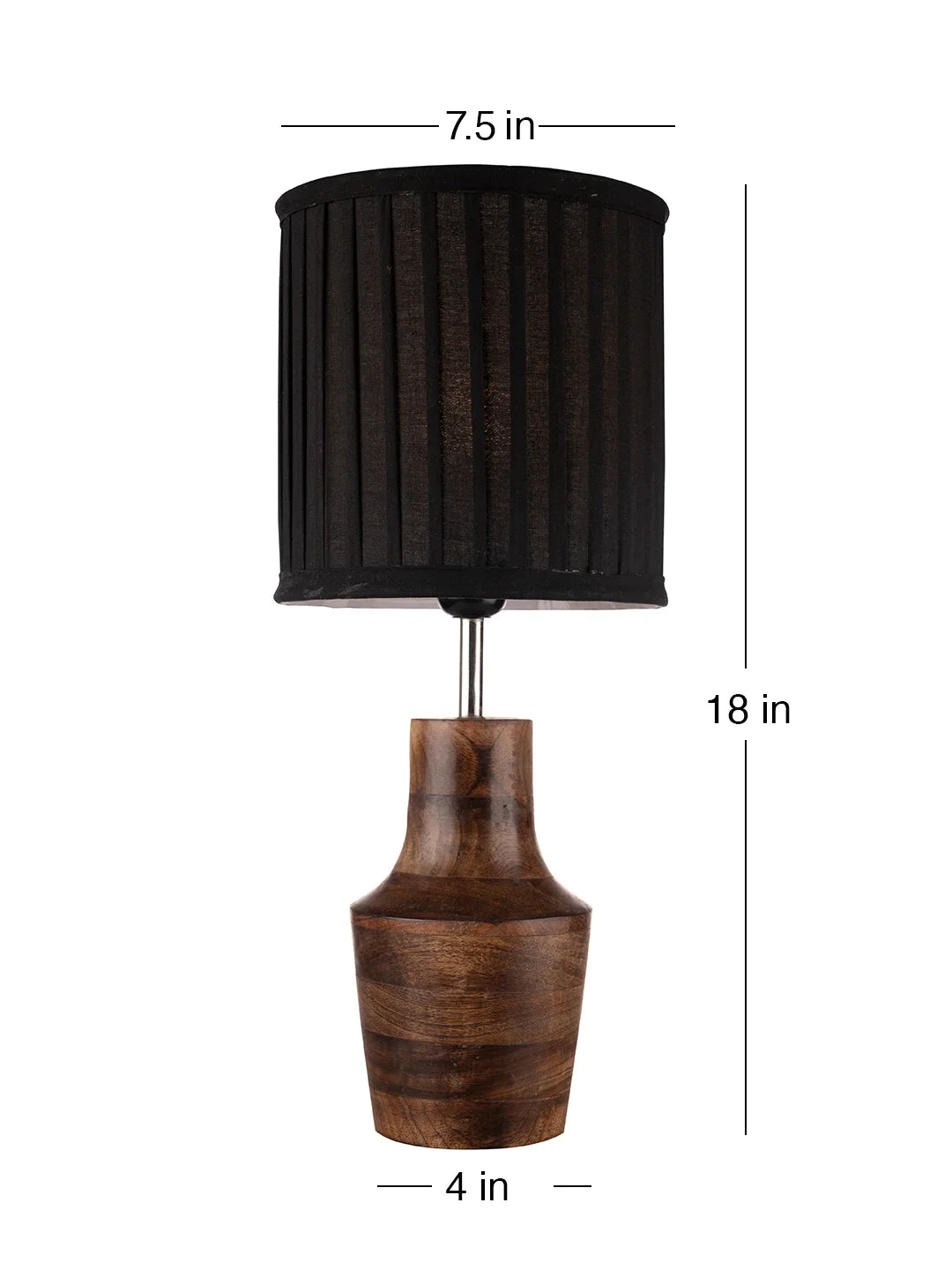 Wooden Firkin Lamp with Pleeted Cotton Black Shade