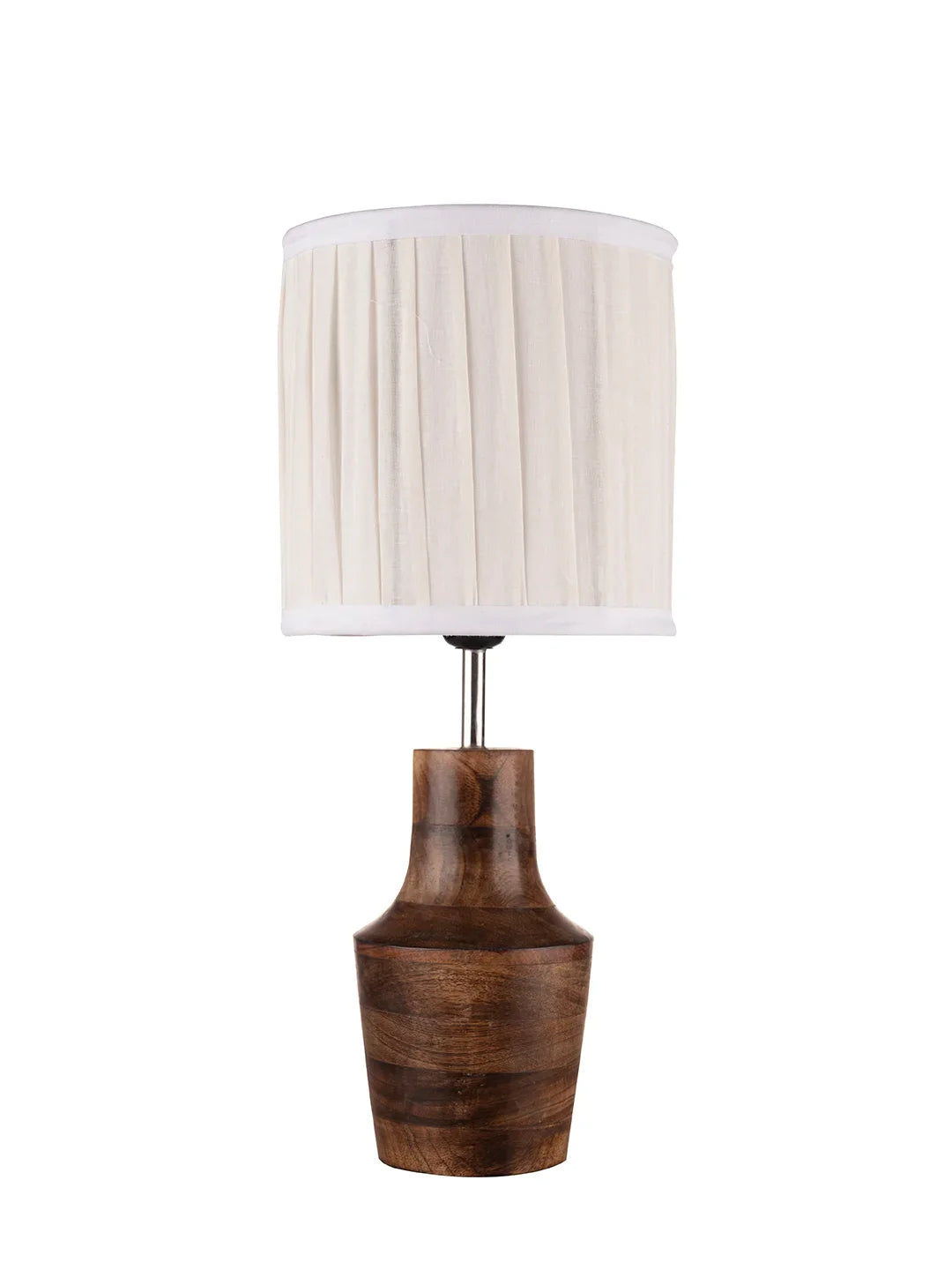 Wooden Firkin Lamp with Pleeted Cotton White Shade