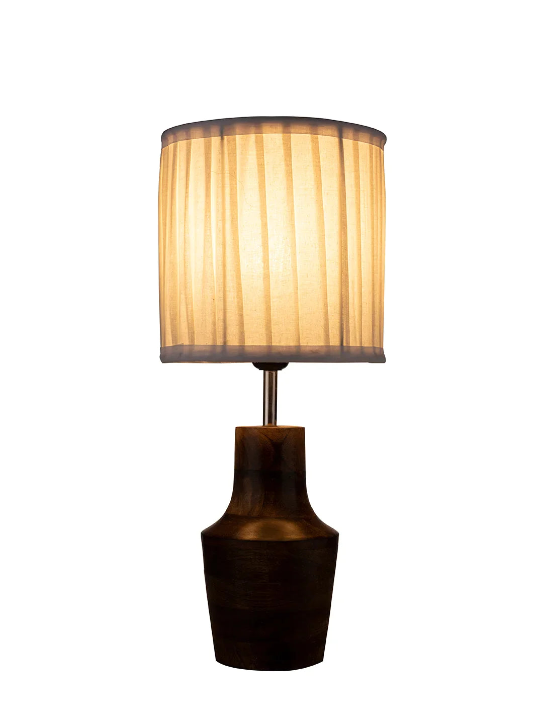 Wooden Firkin Lamp with Pleeted Cotton White Shade