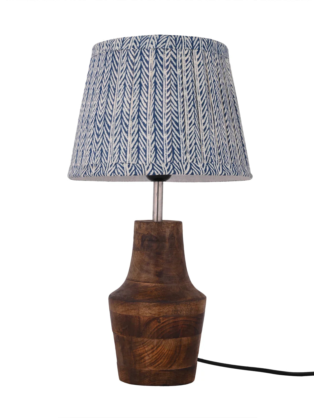 Wooden Firkin Table Lamp with Pleeted Colorful Grey Taper Shade