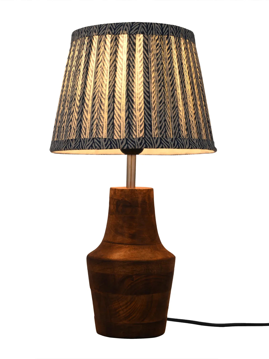 Wooden Firkin Table Lamp with Pleeted Colorful Grey Taper Shade
