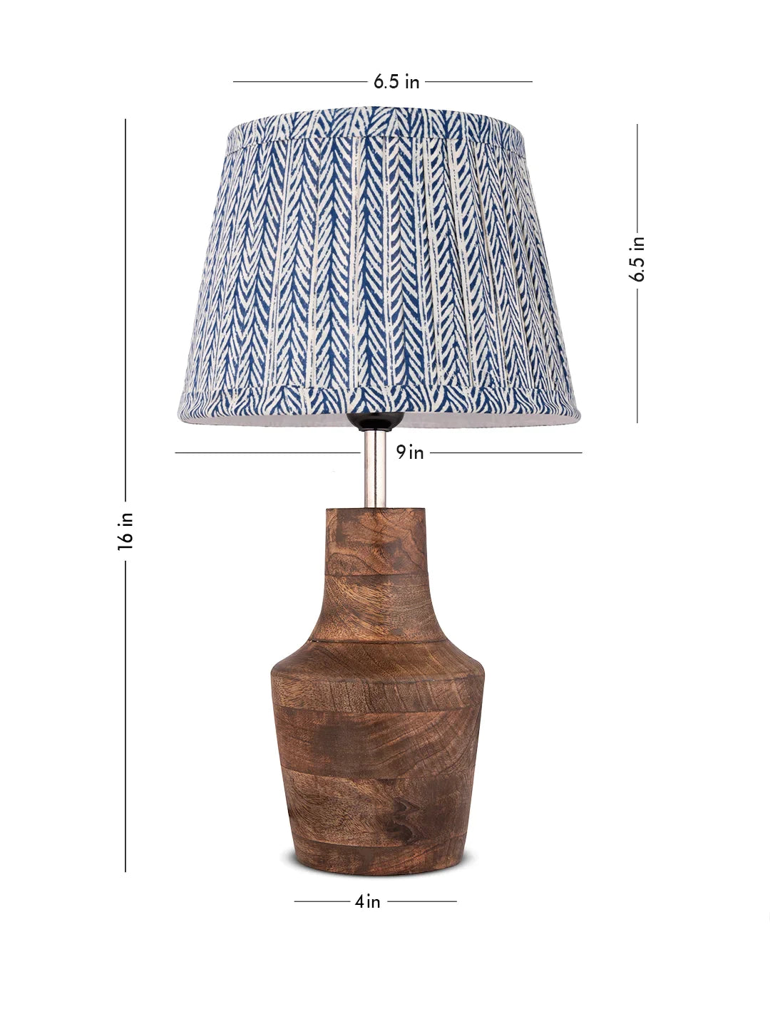 Wooden Firkin Table Lamp with Pleeted Colorful Grey Taper Shade