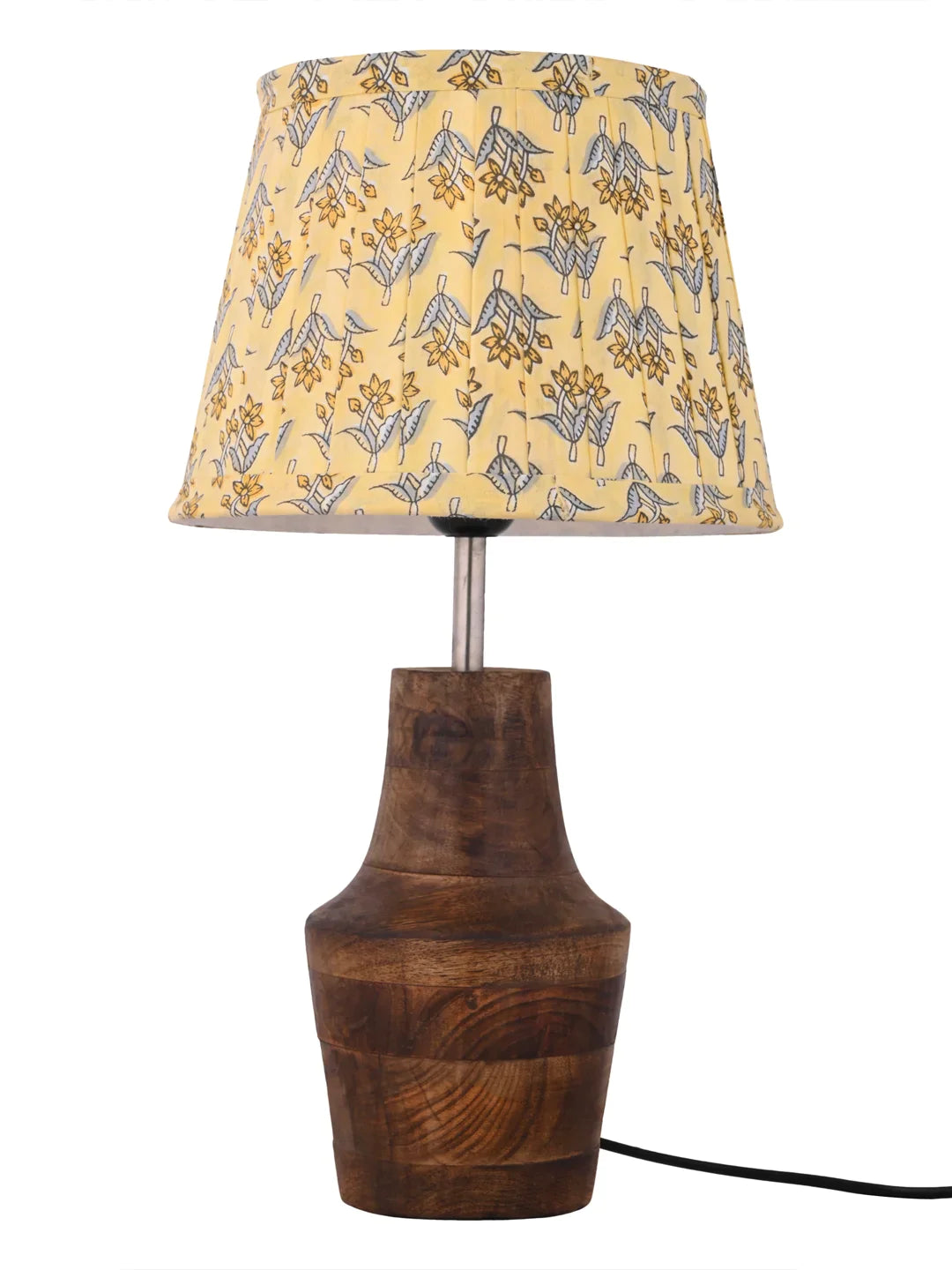 Wooden Firkin Table Lamp with Pleeted Colorful Lemon Taper Shade