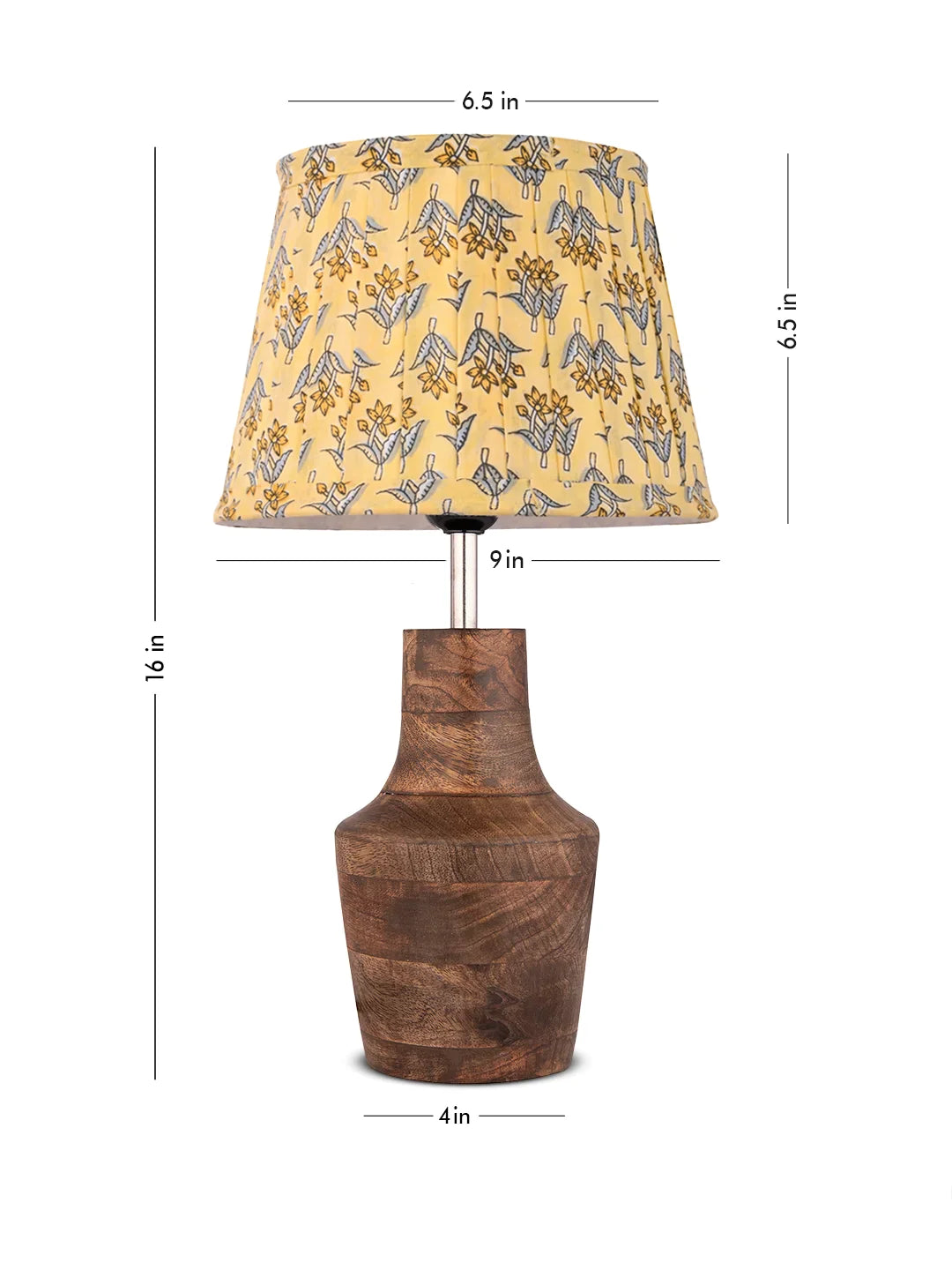 Wooden Firkin Table Lamp with Pleeted Colorful Lemon Taper Shade