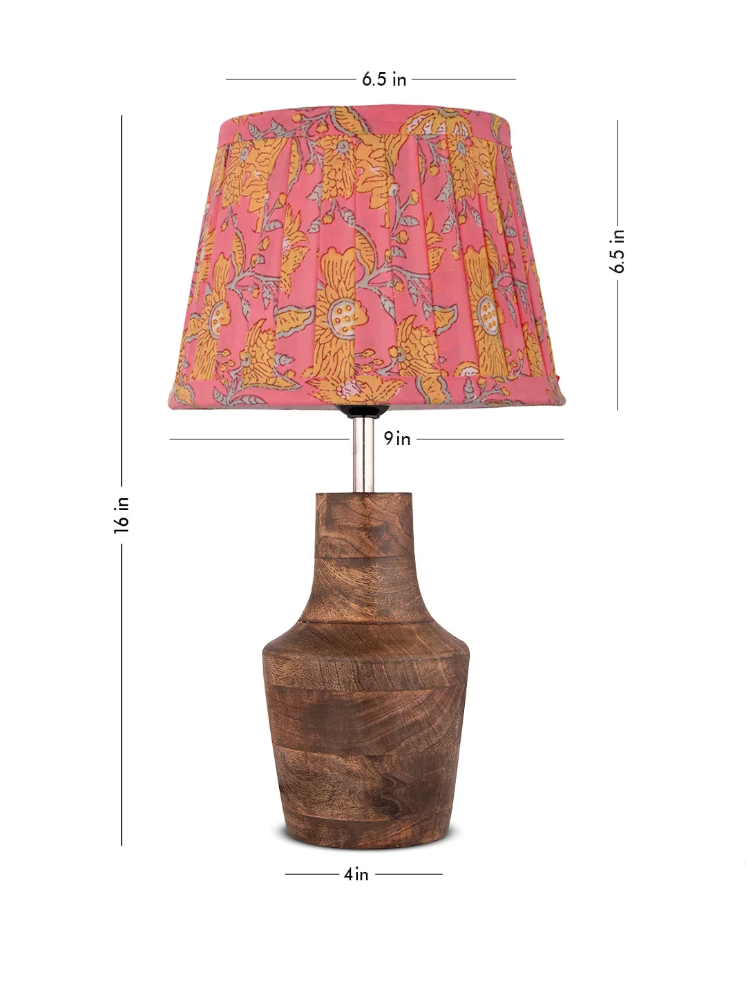 Wooden Firkin Table Lamp with Pleeted Colorful Pink Taper Shade