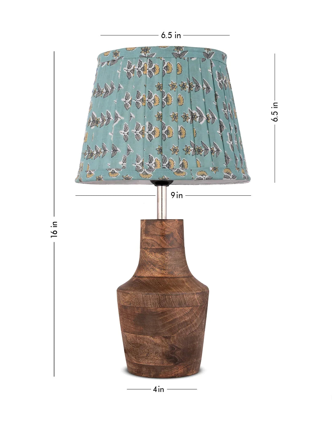 Wooden Firkin Table Lamp with Pleeted Colorful Turquoise Taper Shade