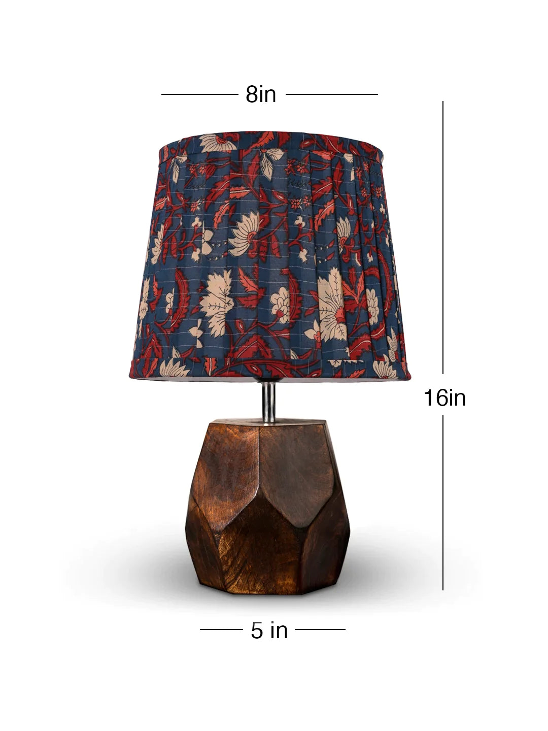 Hexa Wooden Lamp with Pleeted Multicolor Blue Shade