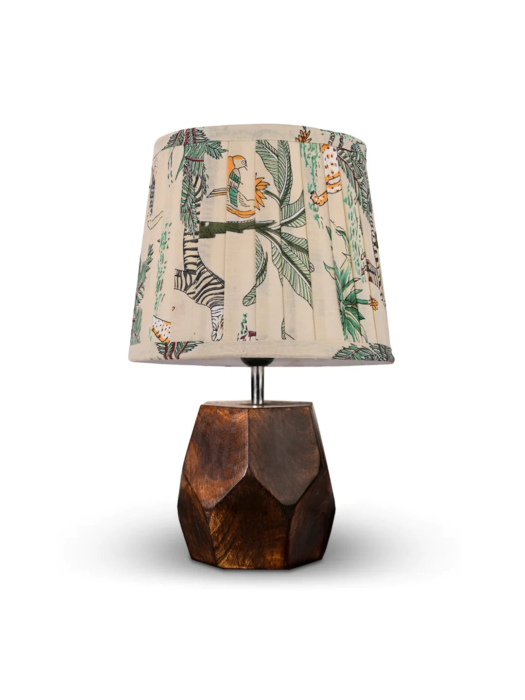Hexa Wooden Lamp with Pleeted Multicolor Green Shade