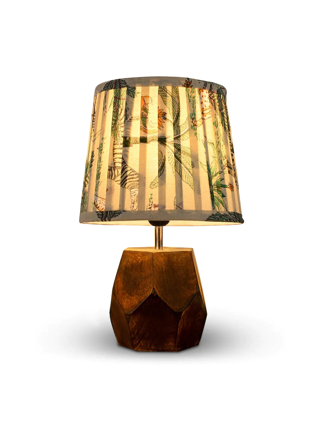 Hexa Wooden Lamp with Pleeted Multicolor Green Shade