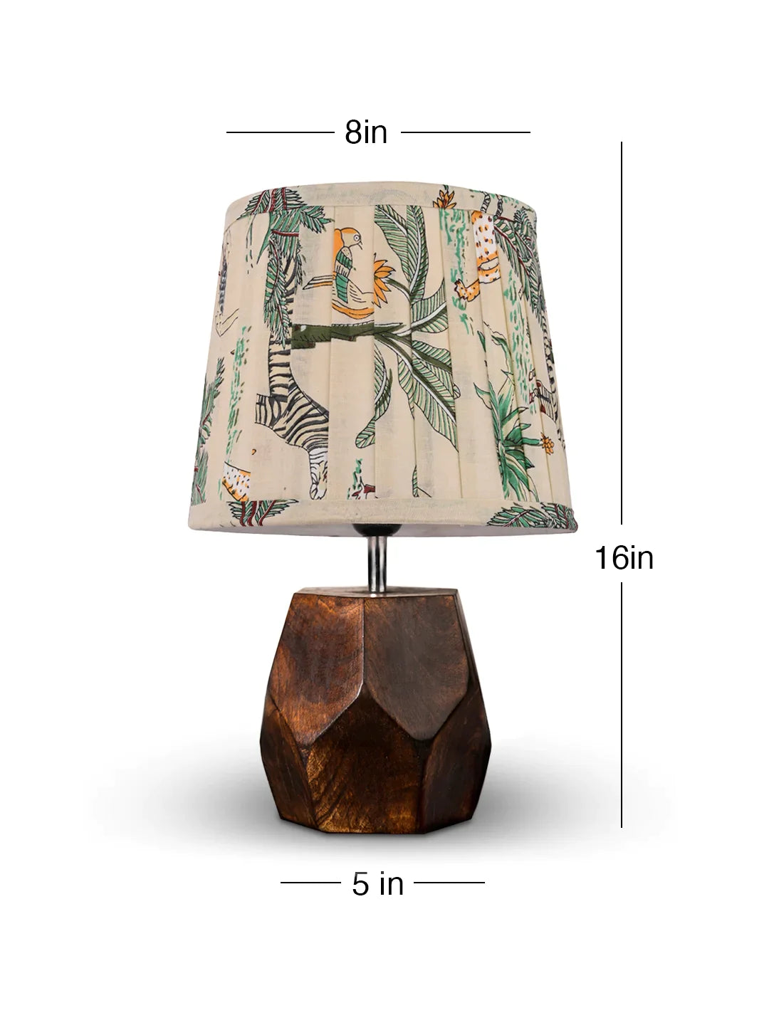 Hexa Wooden Lamp with Pleeted Multicolor Green Shade