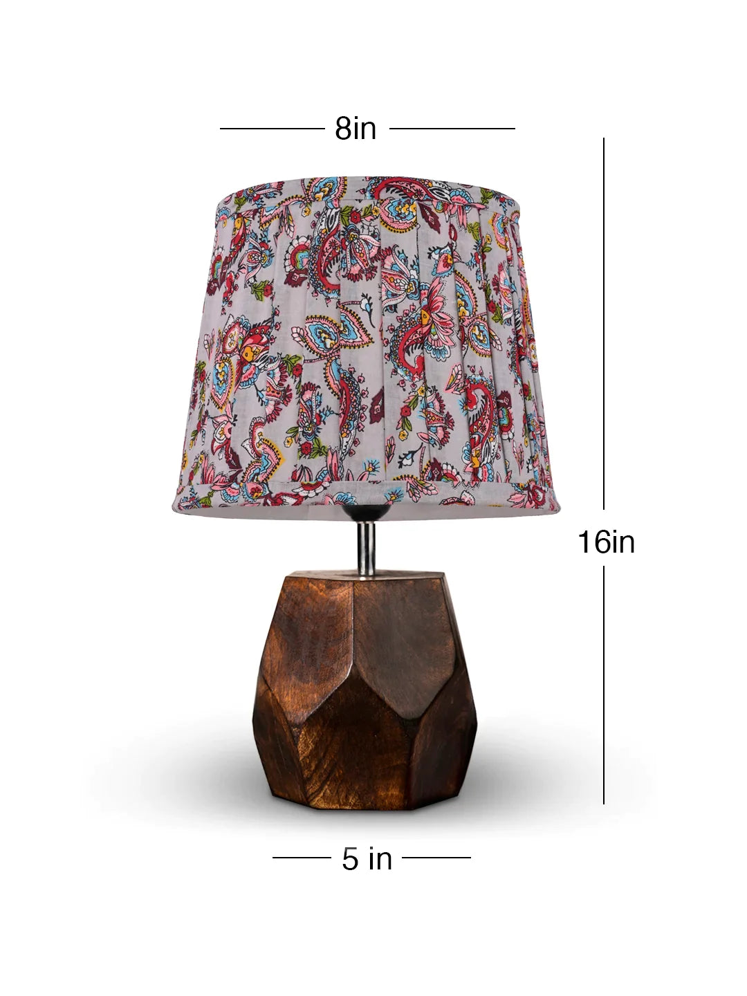 Hexa Wooden Lamp with Pleeted Multicolor Red Shade