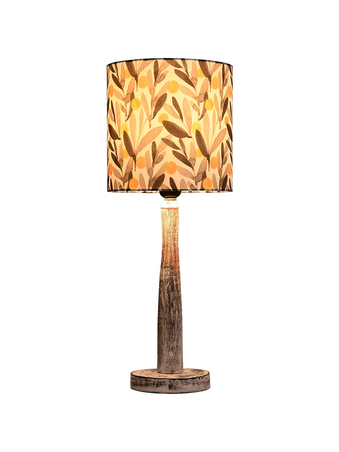 Distress White Wooden Lamp with Yellow Leaf Shade