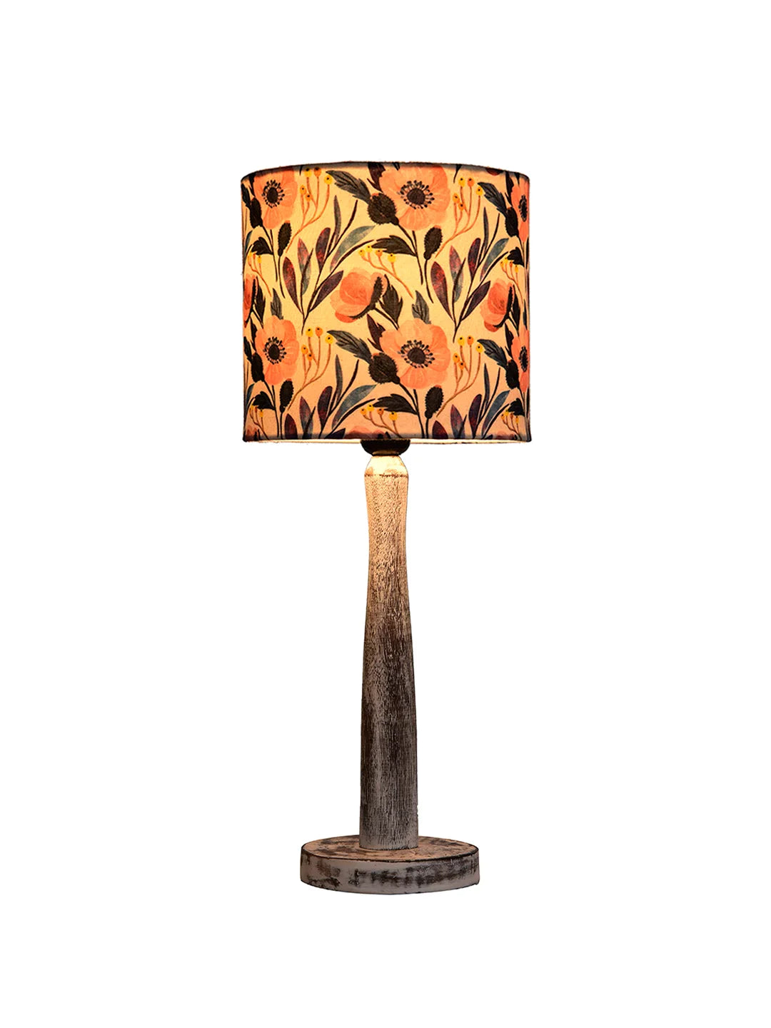 Distress White Wooden Lamp with Pink Floral Shade
