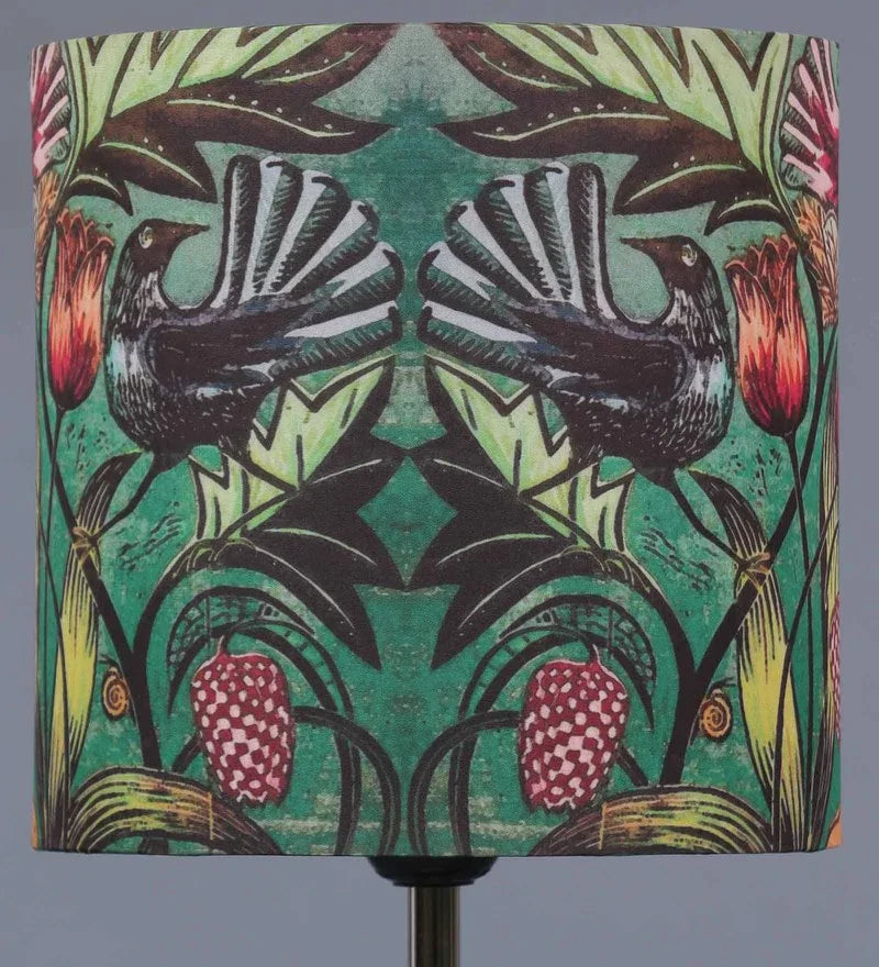 Metal Chrome Finishe Lamp with Multicolor Wild Birds Lamp Shade
