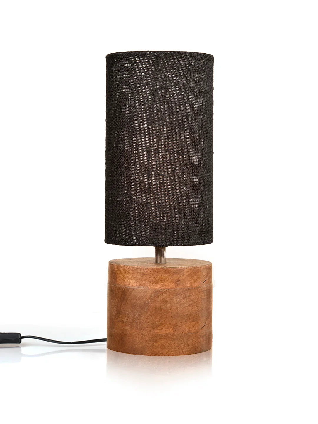 Wooden Log Table Lamp with Black Jute Shade