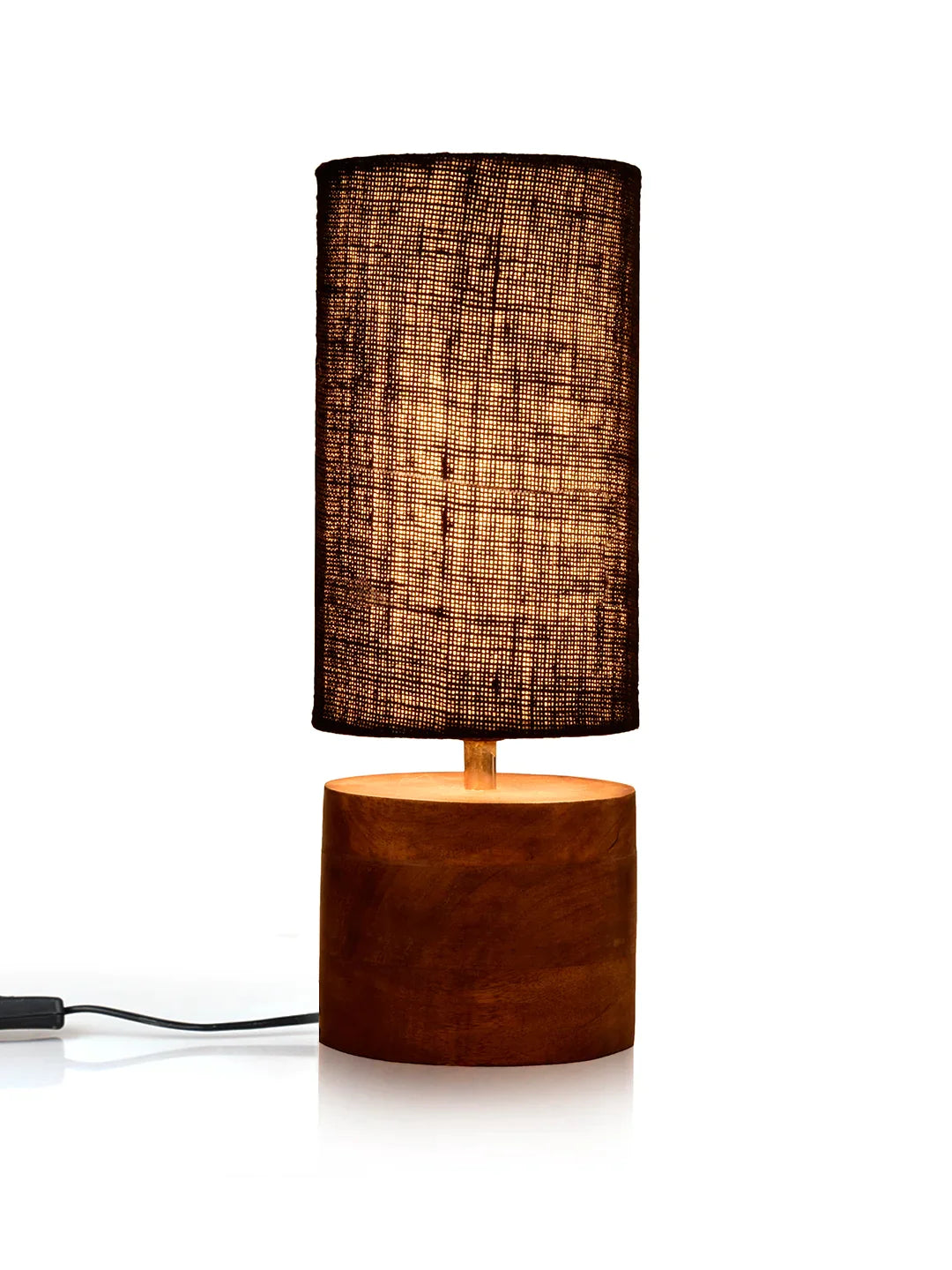 Wooden Log Table Lamp with Black Jute Shade