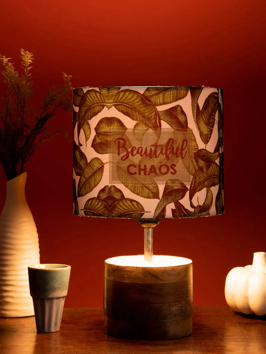 Wooden Brown Log Lamp with Green Chaos Shade