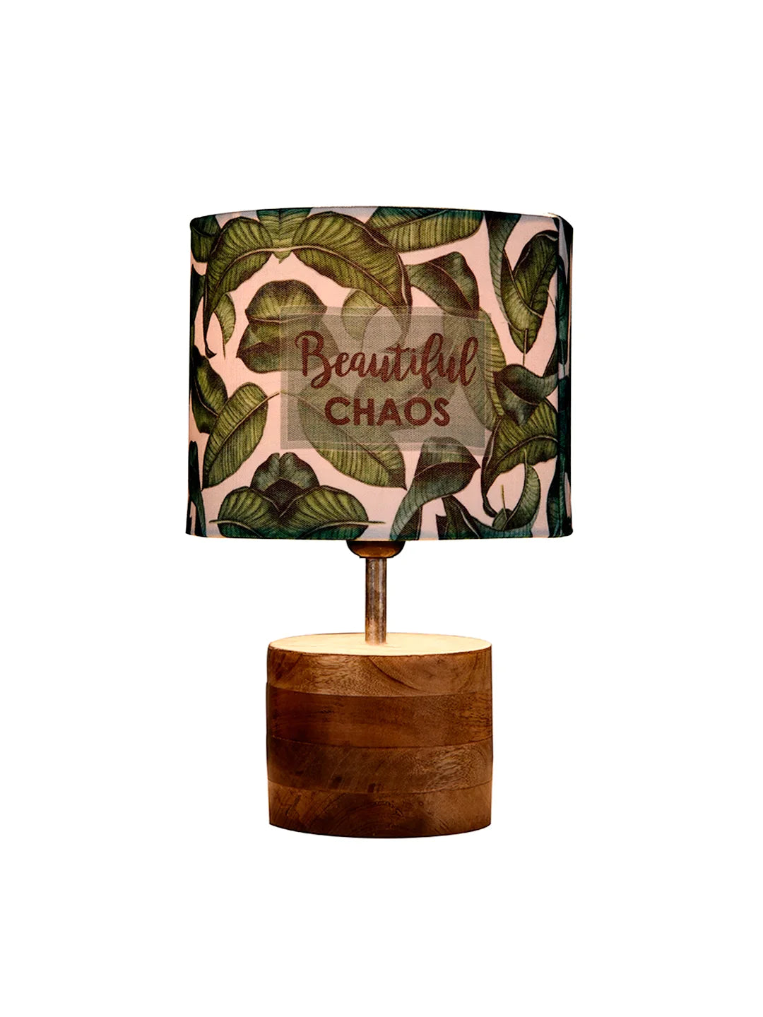 Wooden Brown Log Lamp with Green Chaos Shade