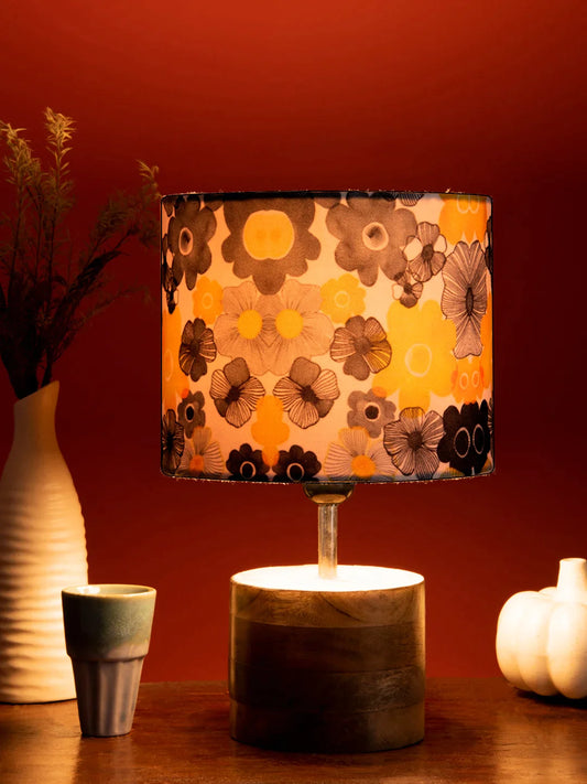 Wooden Brown Log Lamp with Lotus Floral Shade