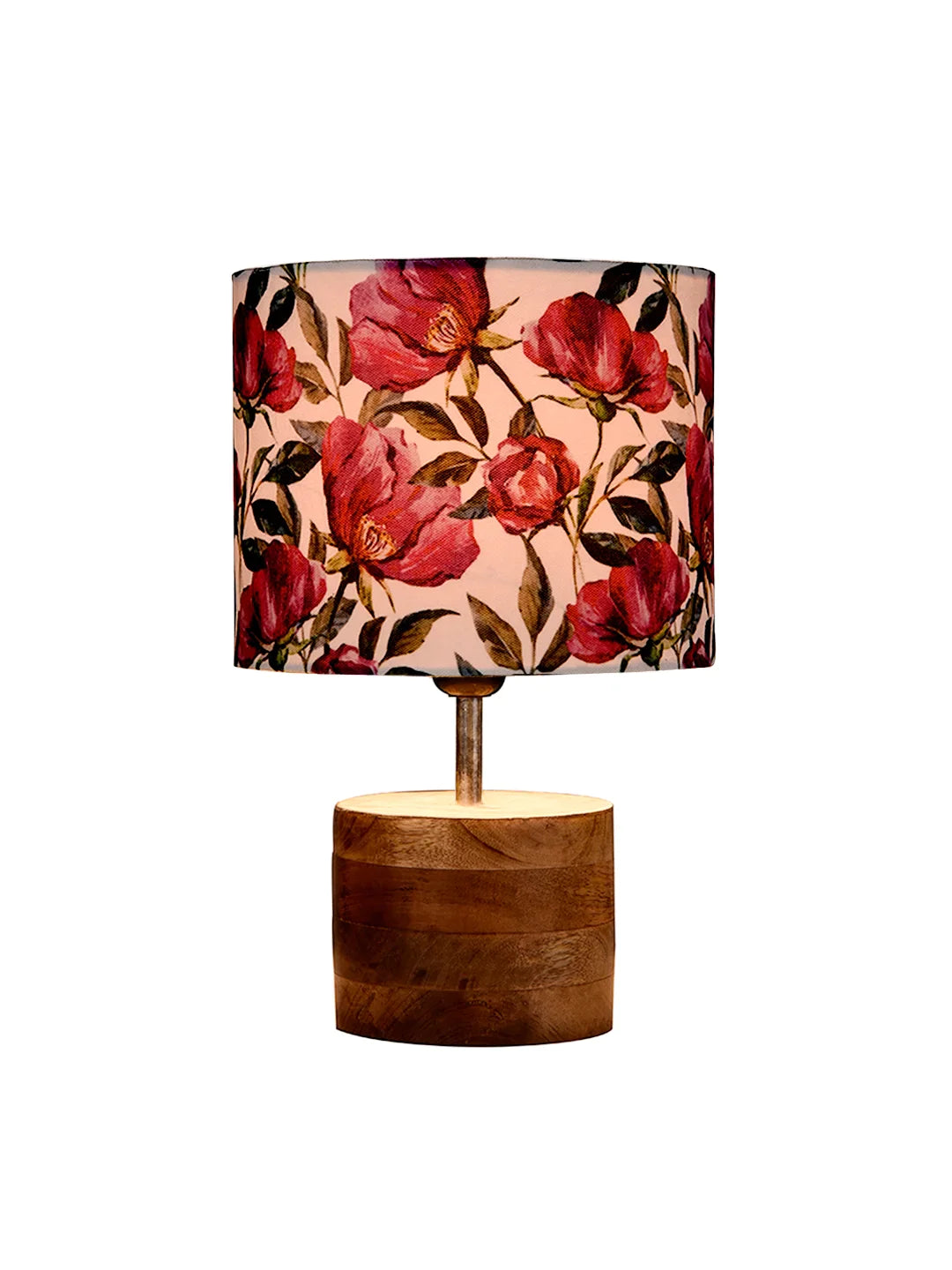 Wooden Brown Log Lamp with Pink Rose Shade