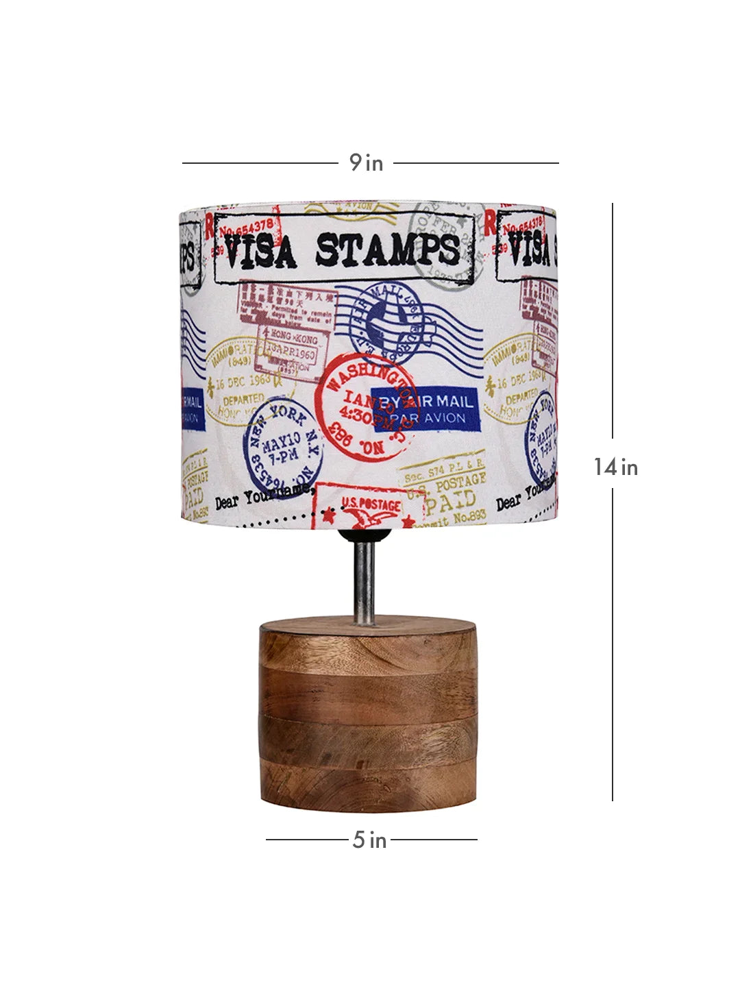 Wooden Brown Log Lamp with Multiple Stamps Shade