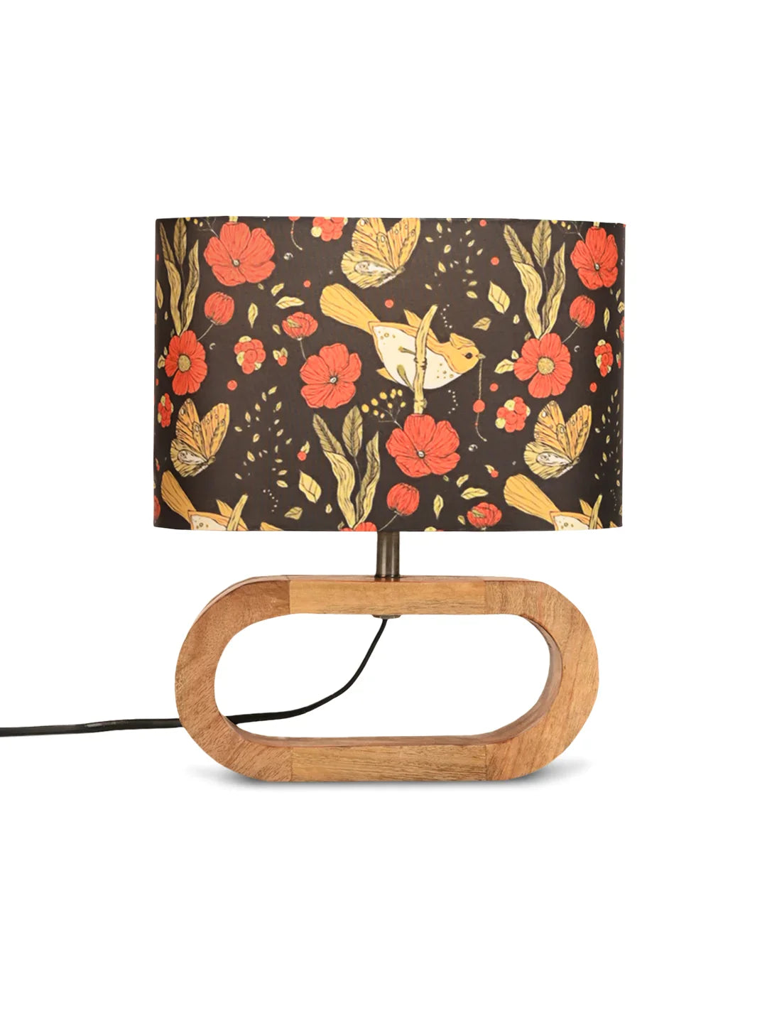 Wooden Oval Lamp with Multicolor Black bird shade