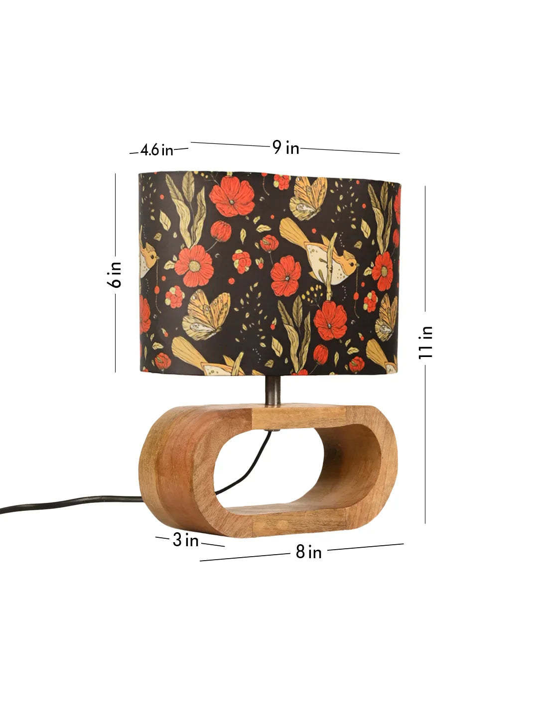 Wooden Oval Lamp with Multicolor Black bird shade