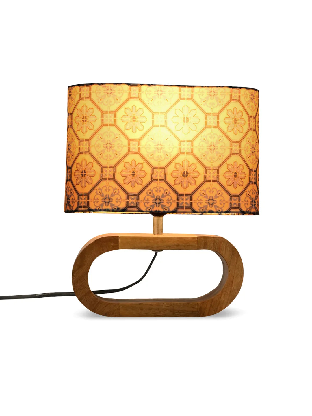 Wooden Oval Lamp with Morrocan Blue tile print shade