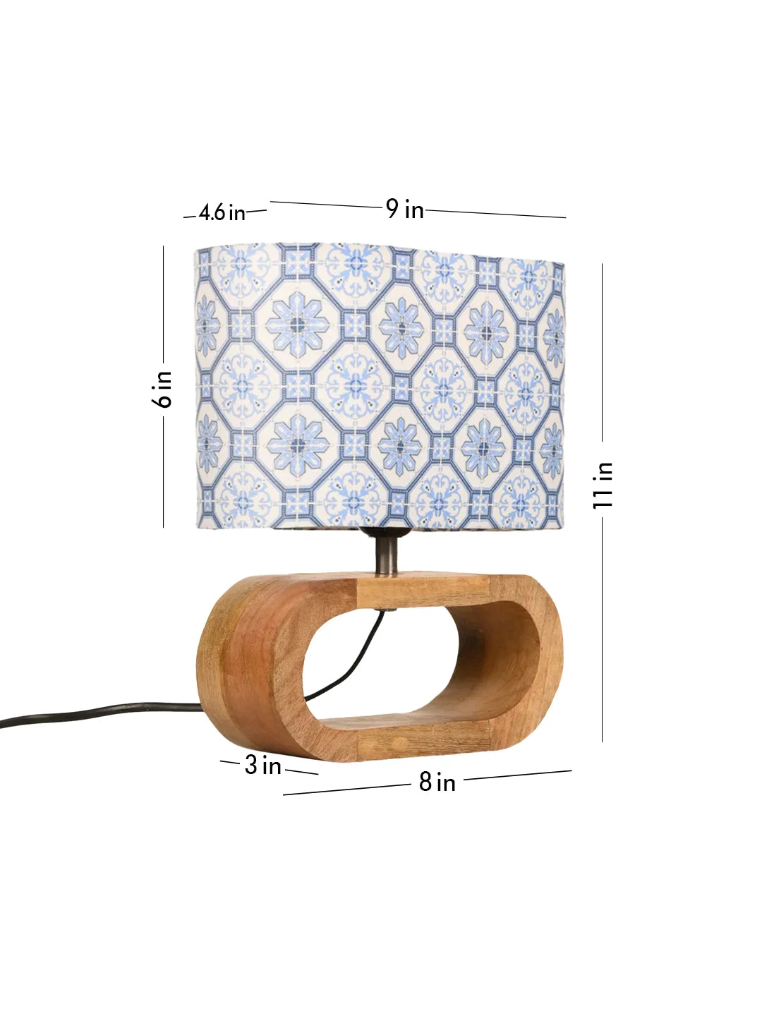 Wooden Oval Lamp with Morrocan Blue tile print shade