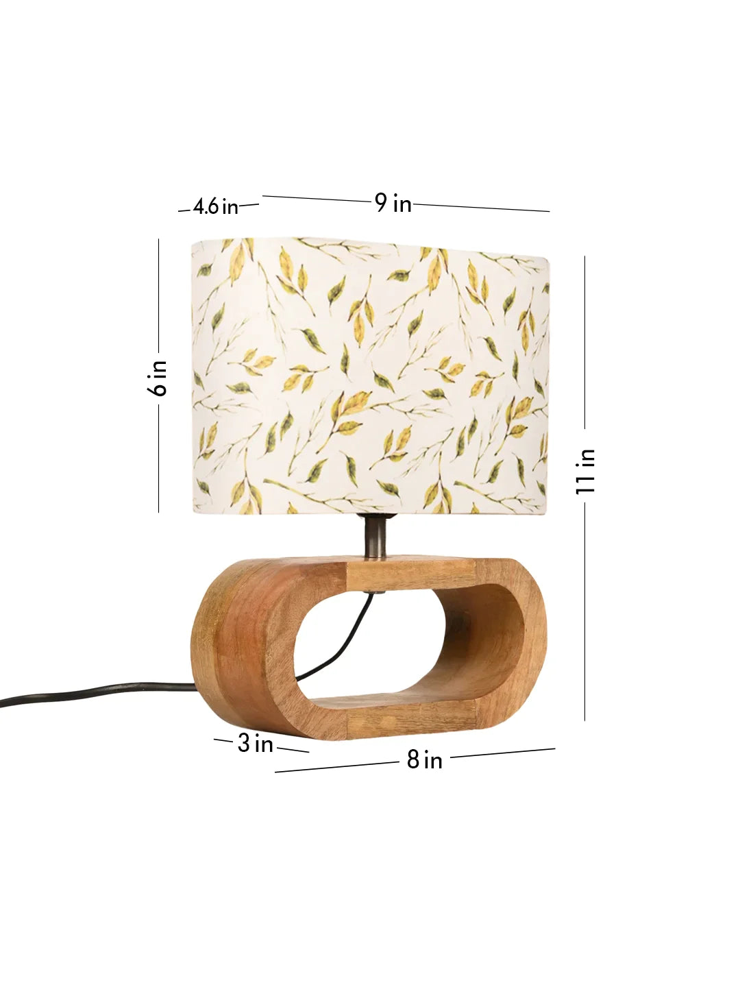 Wooden Oval Lamp with Brown Leafy print shade