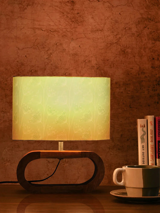 Wooden Oval Lamp with Pastel Meadows shade