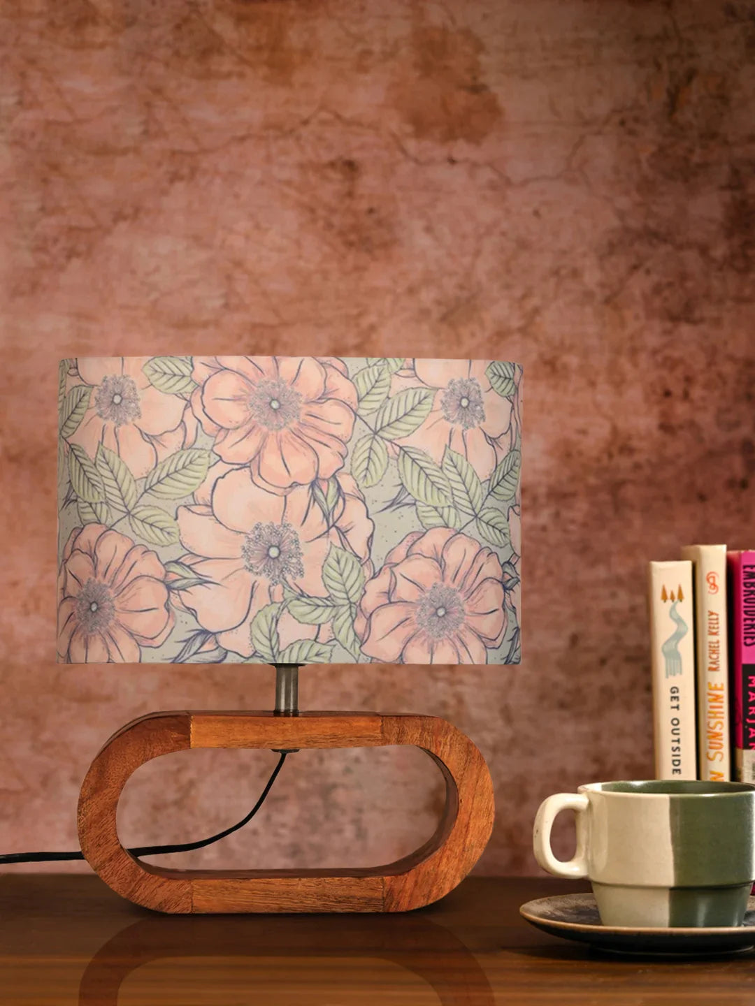 Wooden Oval Lamp with Pink floral shade