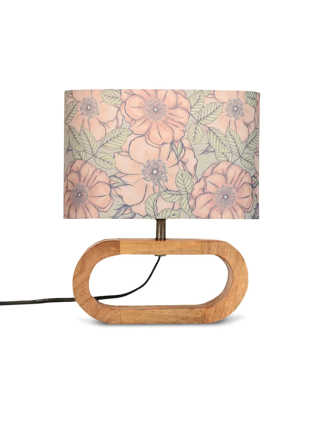 Wooden Oval Lamp with Pink floral shade