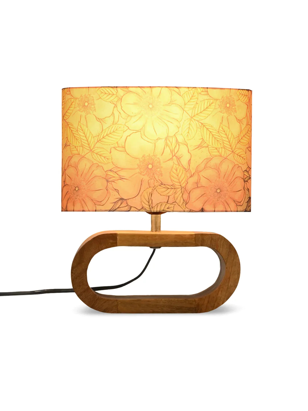Wooden Oval Lamp with Pink floral shade
