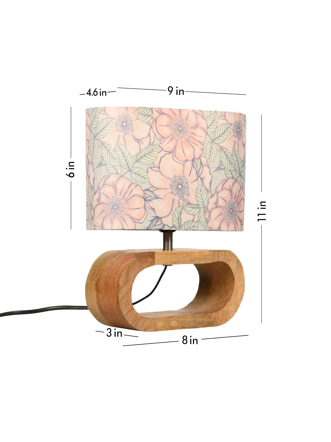 Wooden Oval Lamp with Pink floral shade