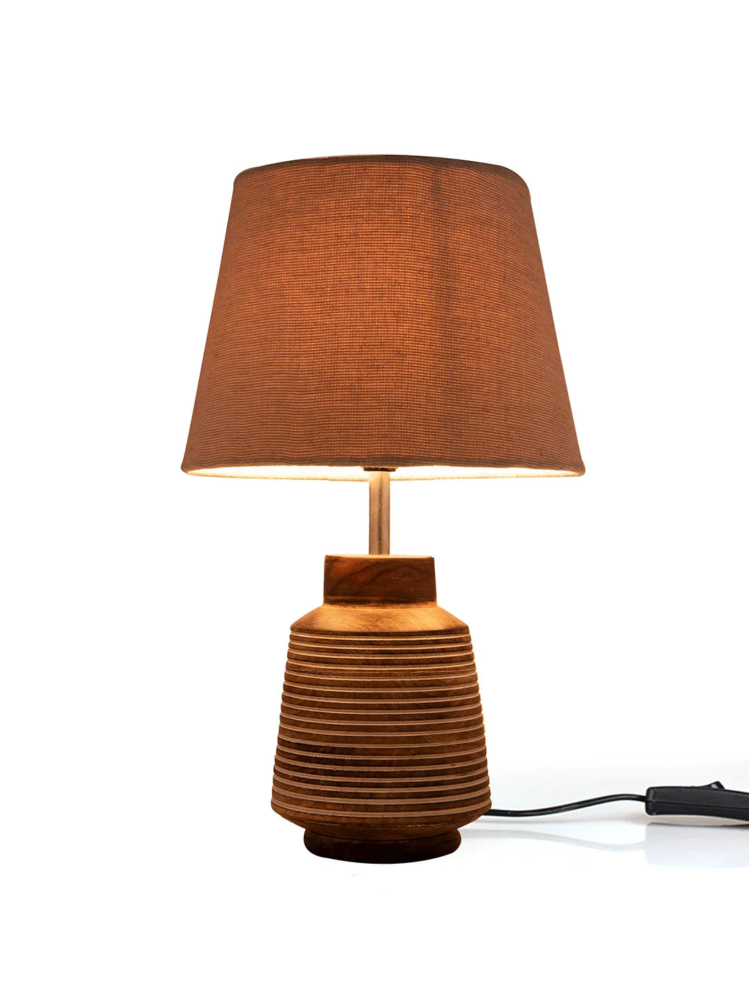 Rustic Ridged Wooden Lamp with Samre Brown Shade