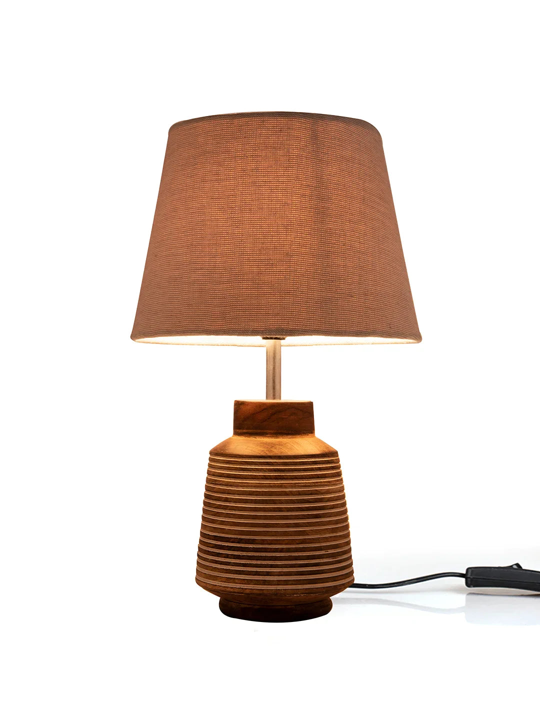 Rustic Ridged Wooden Lamp with Samre Grey Shade