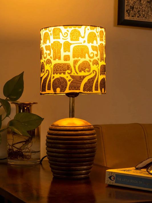 Stripped Brown Lamp with Black Elephant multicolor shade