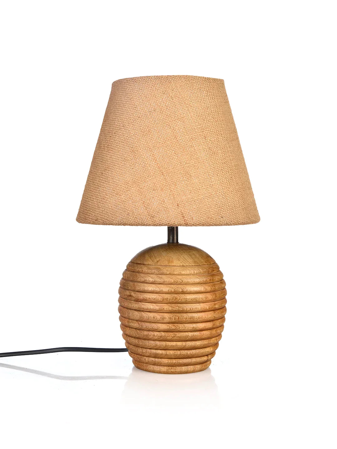 Striped Wooden Brown Lamp with Brown Jute Shade