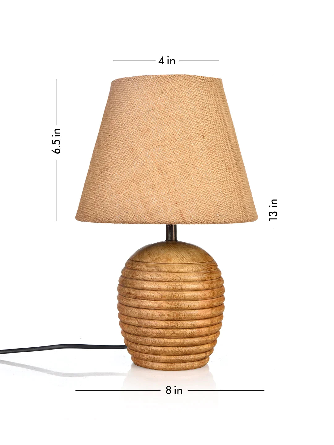Striped Wooden Brown Lamp with Brown Jute Shade