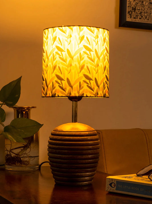 Stripped Brown Lamp with Yellow Leaves multicolor shade