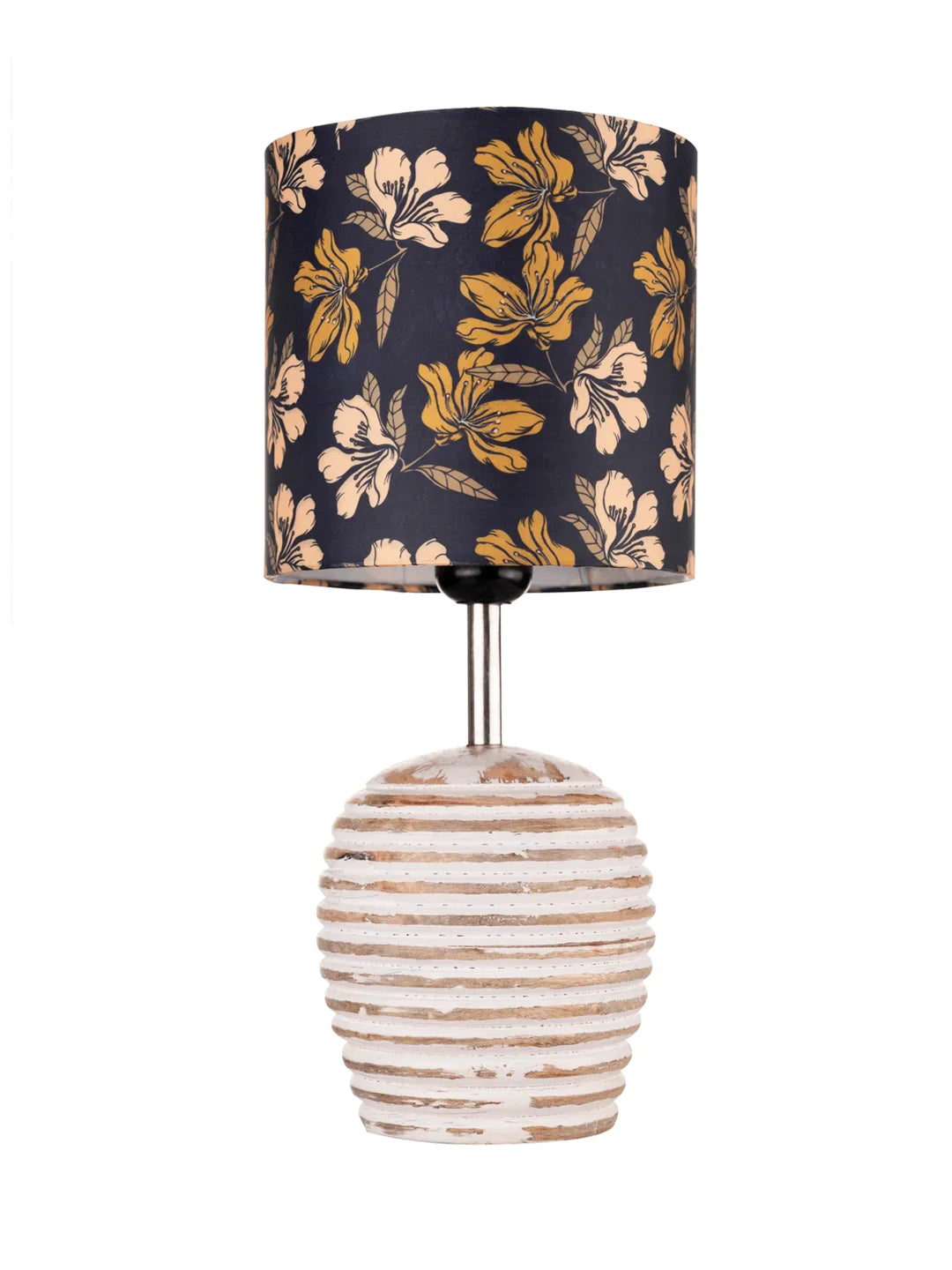 Stripped Distress White Lamp with Black Floral multicolor shade