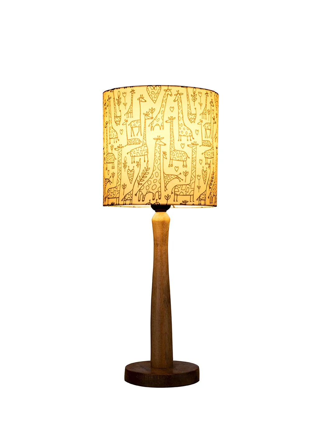 Wooden Brown Lamp with Animal Print Shade