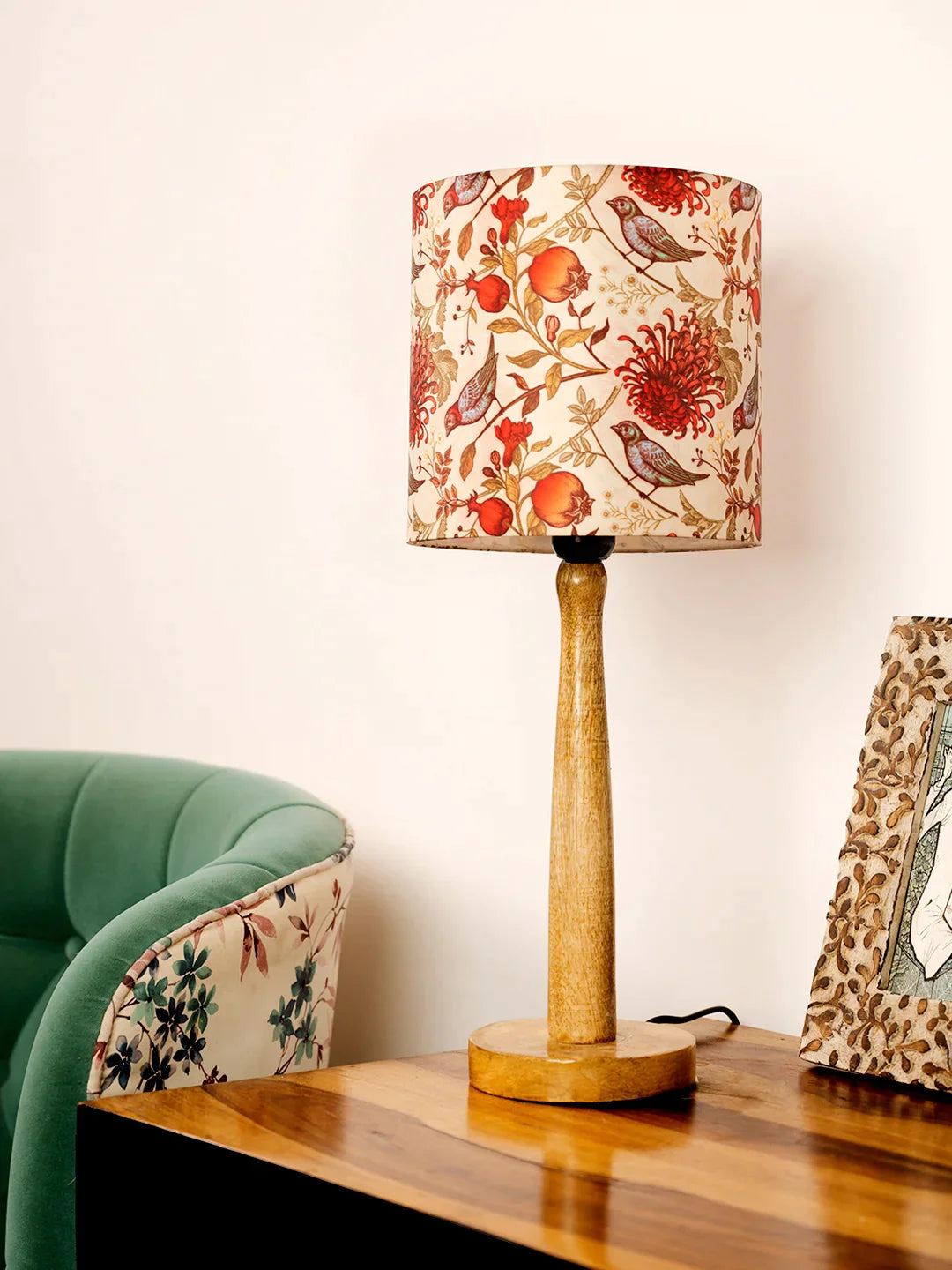 Wooden Brown Lamp with Birdy Shade
