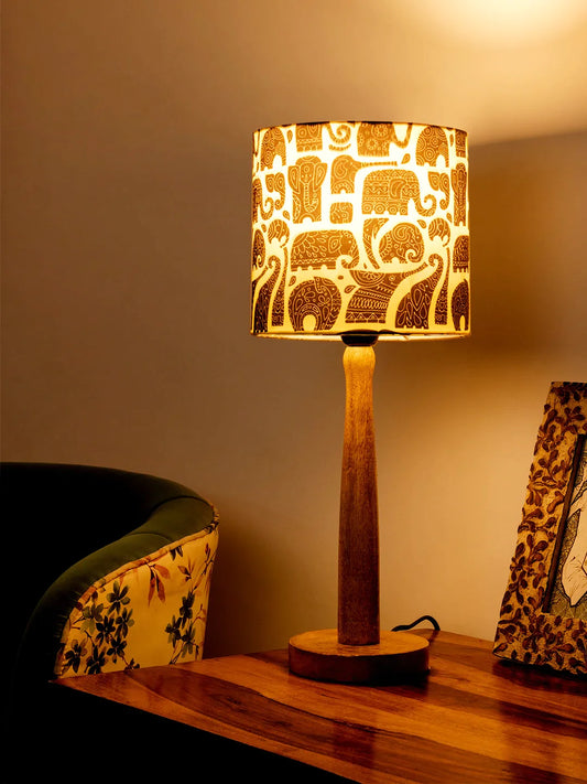 Wooden Brown Lamp with Black Elephant Shade
