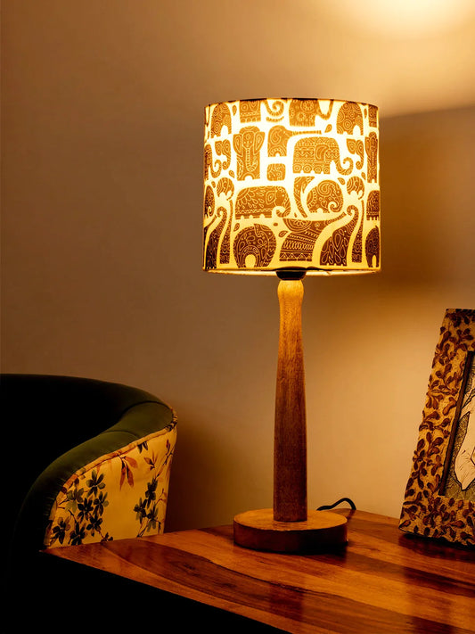Wooden Brown Lamp with Black Elephant Shade